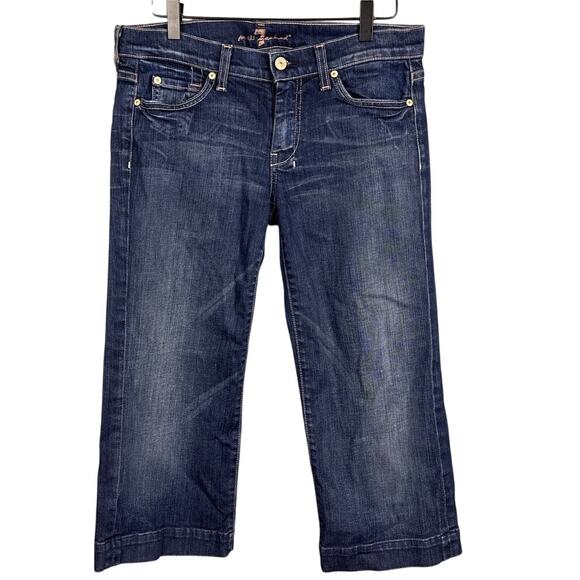 7 For All Mankind Dojo Crop Denim Jeans Wide Leg Size 28 Dark Wash Y2k Retro - Picture 1 of 9